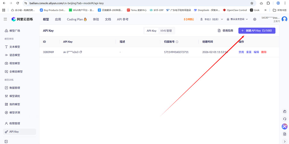 API Key创建与复制截图